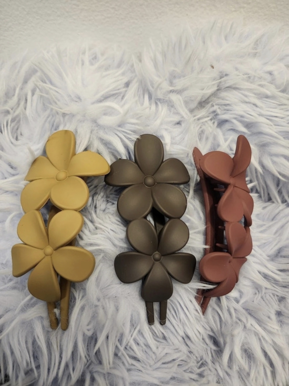 Flower Hair Clip Set in Yellow, Brown & Rust
